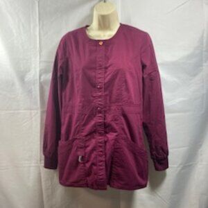 Code Happy Womens Scrub Jacket Size Small Long Sleeve Snaps Pockets Plum Purple